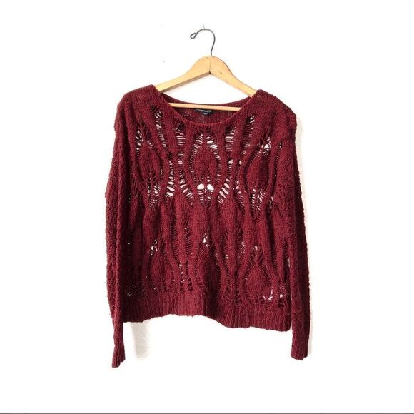 American Eagle Maroon Open Knit Boxy Sweater Size Small - Picture 1 of 6